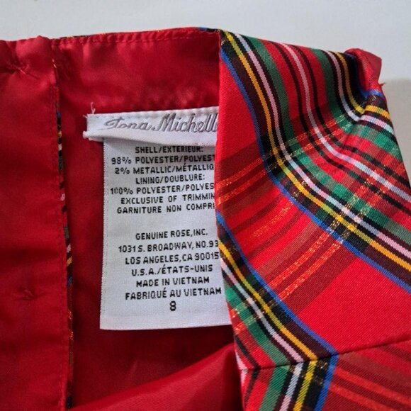 JONA MICHELLE Tartan Plaid Formal Holiday Dress taffeta Velvet Red size girl 8 - Picture 5 of 5